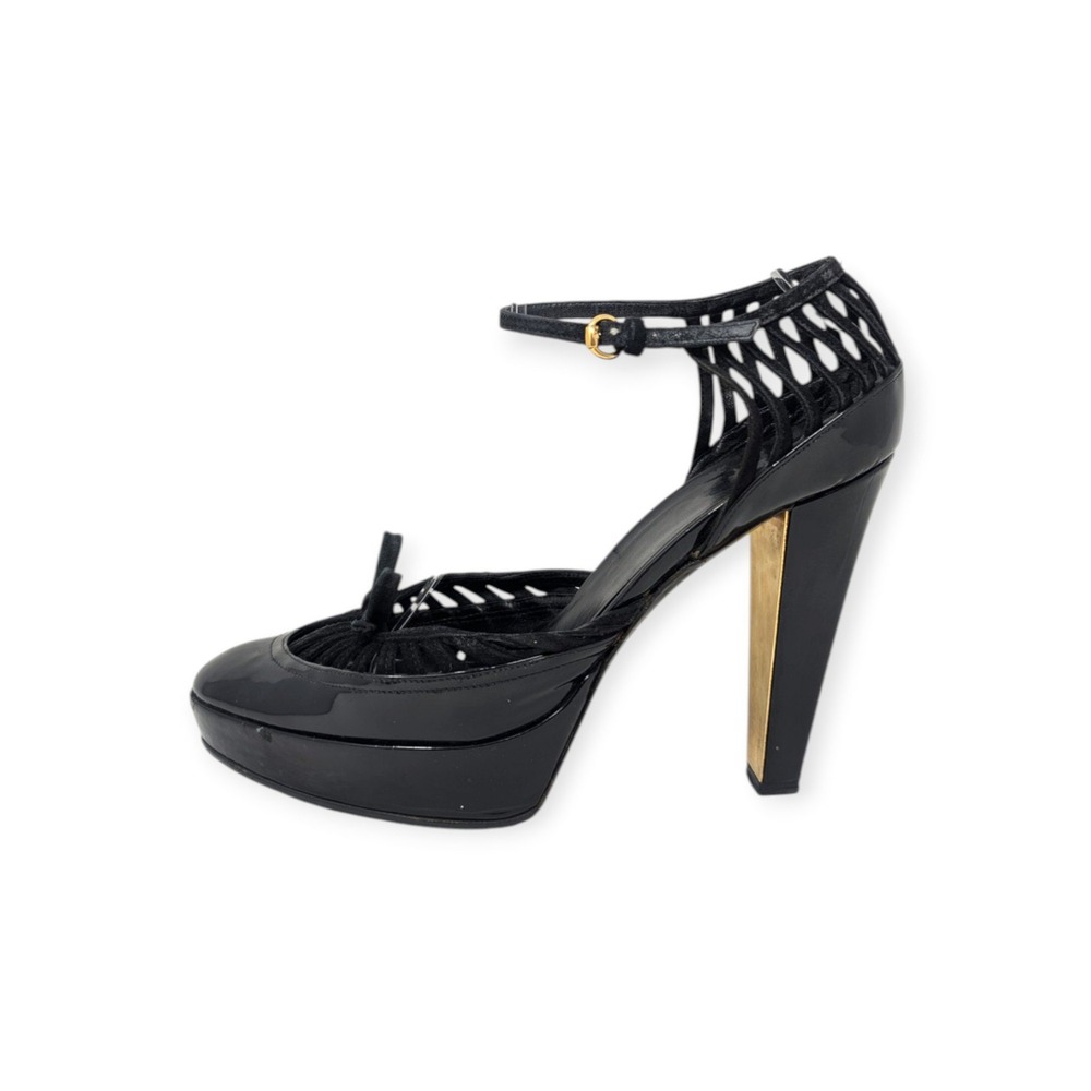 Gucci Vintage 2006 Runway Black Patent Leather Cage Platform Pumps Heels 37 US 7